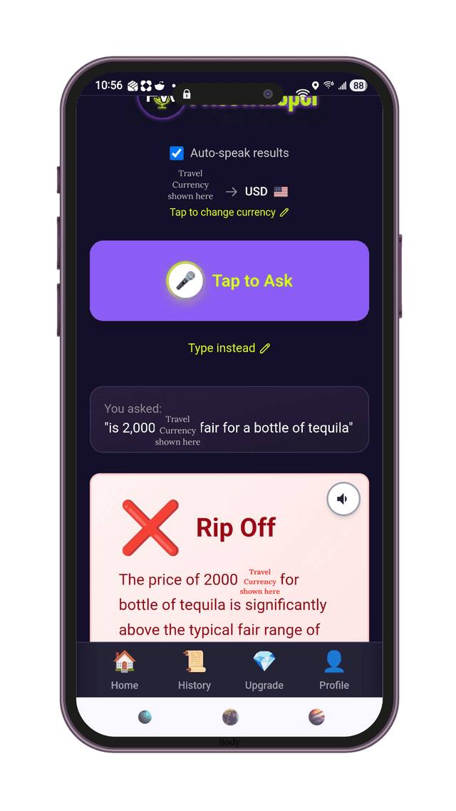 PriceWhisper showing a Rip-Off verdict for a bottle of tequila