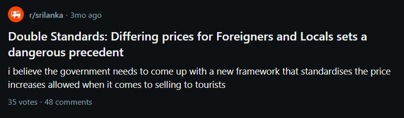 Reddit post about differing prices for foreigners vs locals